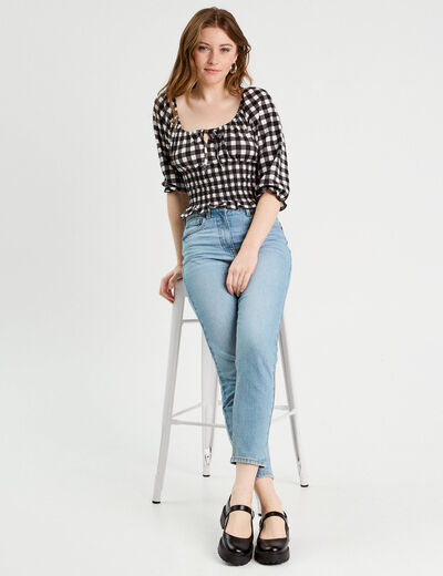 Blouse smockée manches 3/4 blanc femme
