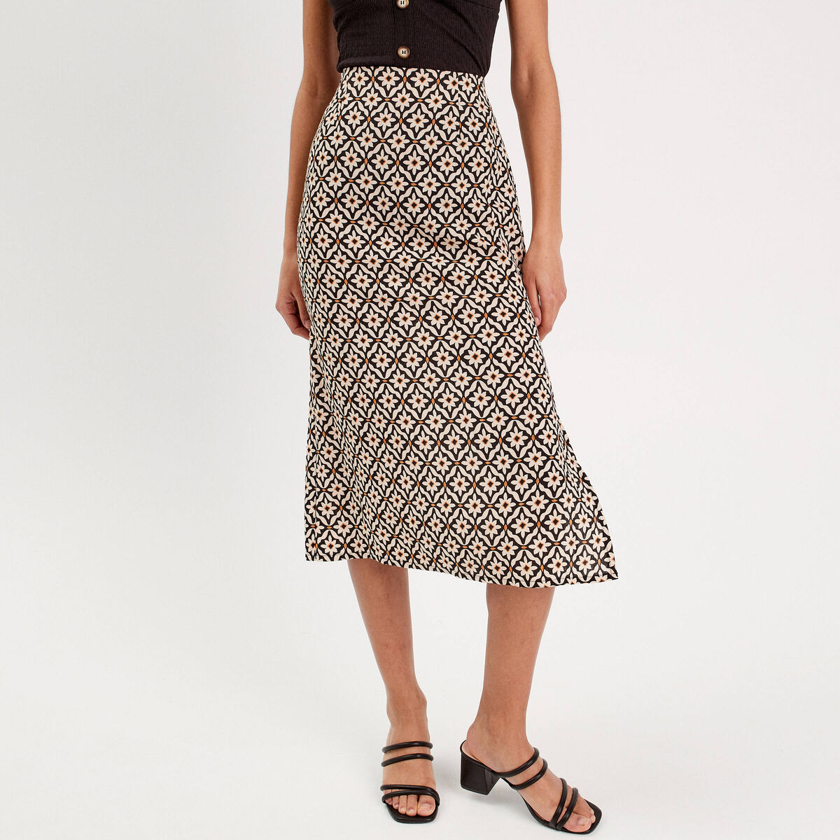 Jupe midi évasée blanc femme