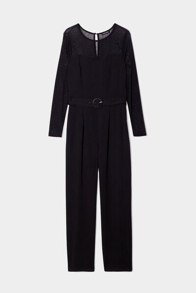 Combinaison pantalon ceinturée noir femme