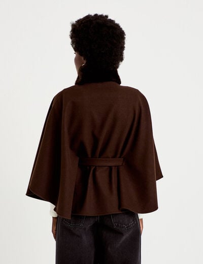 Poncho en fausse fourrure marron fonc&eacute; femme
