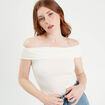 T-shirt col bardot ecru femme