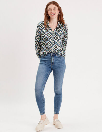 Chemise satin manches longues bleu femme