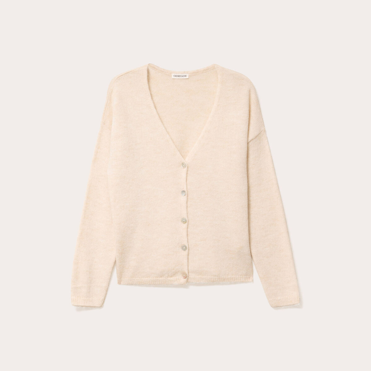Gilet boutonn&eacute; avec col en V sable femme