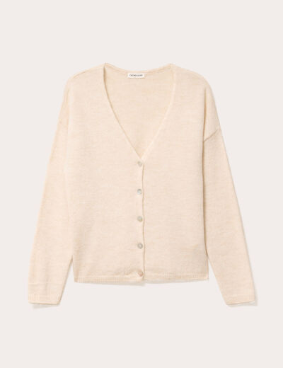 Gilet boutonn&eacute; avec col en V sable femme