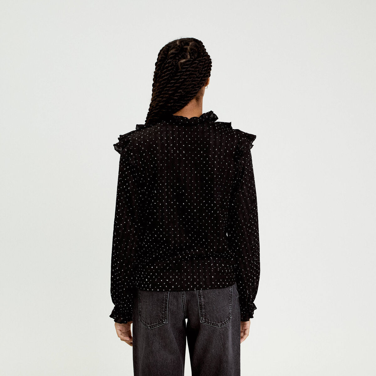 Blouse &agrave; volants noir femme