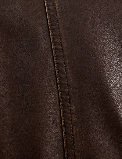 Veste ajustée simili cuir marron foncé femme