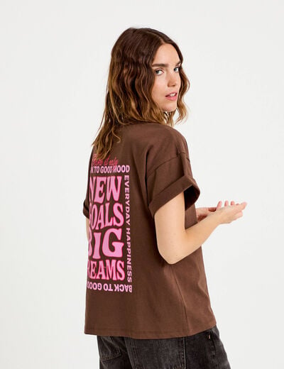 T-shirt oversize manches courtes marron fonc&eacute; femme