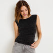 Top ajust&eacute; col rond manches courtes noir femme