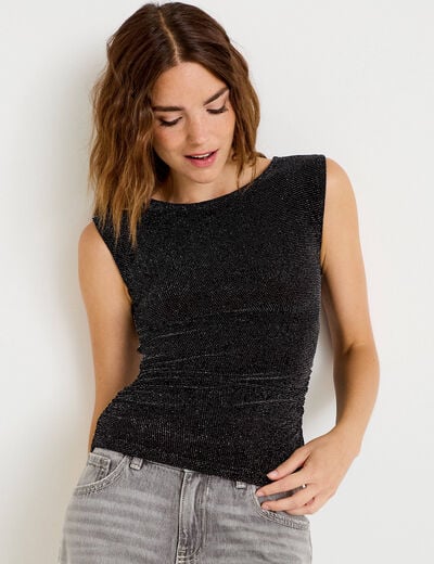 Top ajust&eacute; col rond manches courtes noir femme