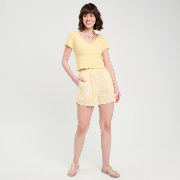short droit taille elastiquee jaune femme Short droit taille élastiquée jaune femme