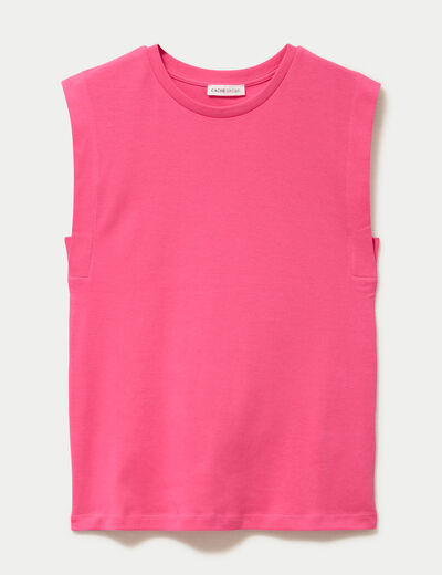 T-shirt col rond sans manches rose fushia femme