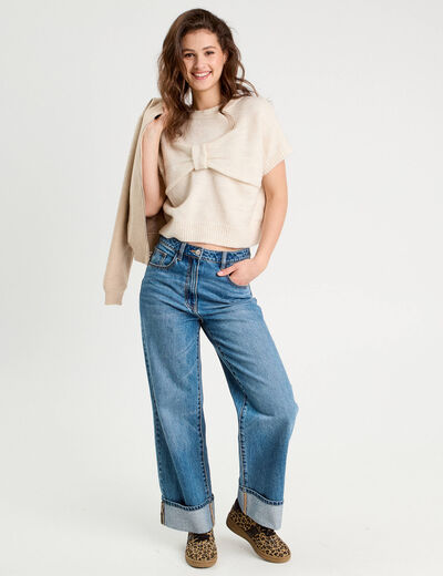 Pull dos devant détail noeud sable femme