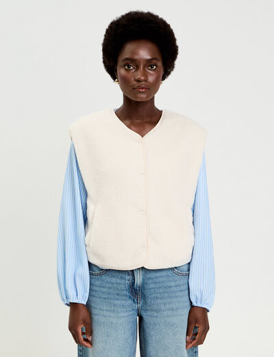 Gilet sans manches effet polaire ecru femme