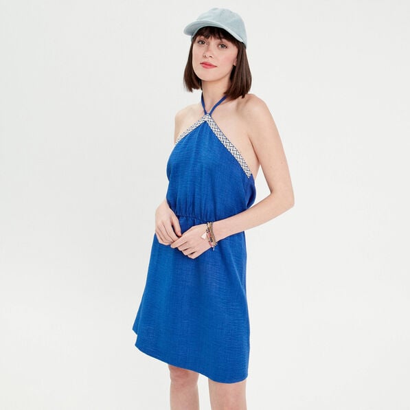 robe evasee bretelles nouees bleu electrique femme Robe évasée bretelles nouées bleu electrique femme