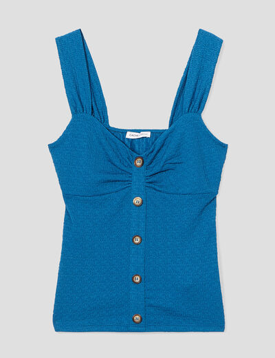 Débardeur bustier boutonné bleu canard femme