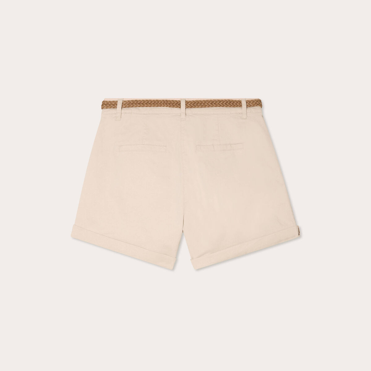 Short chino ceinturé sable femme