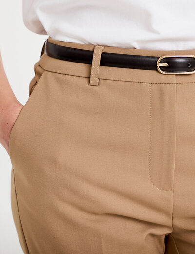 Pantalon cigarette ceintur&eacute; beige femme