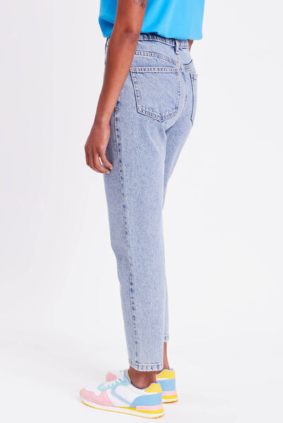Jeans mom taille haute denim bleach femme