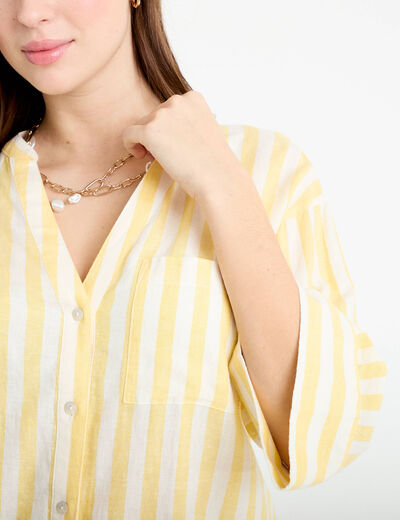 Blouse col V manches 3/4 jaune pastel femme
