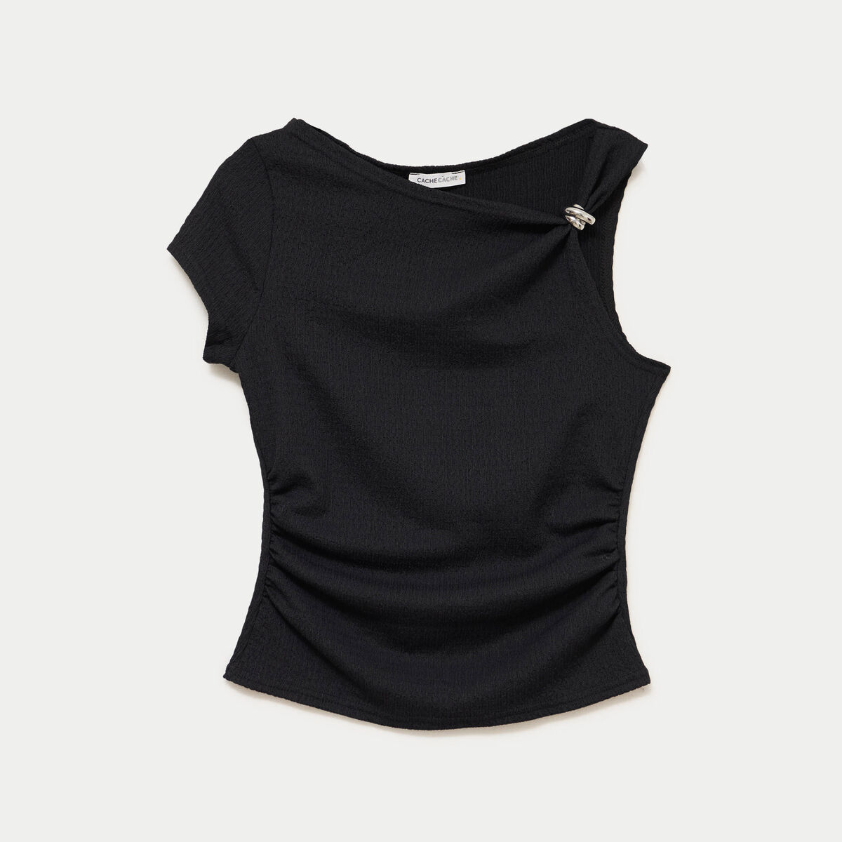 Top asym&eacute;trique d&eacute;tail bijou noir femme