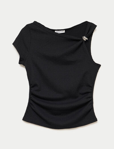 Top asym&eacute;trique d&eacute;tail bijou noir femme