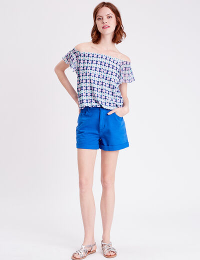 T-shirt manches courtes smocké bleu foncé femme
