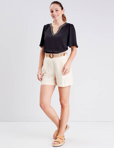Blouse manches courtes noir femme