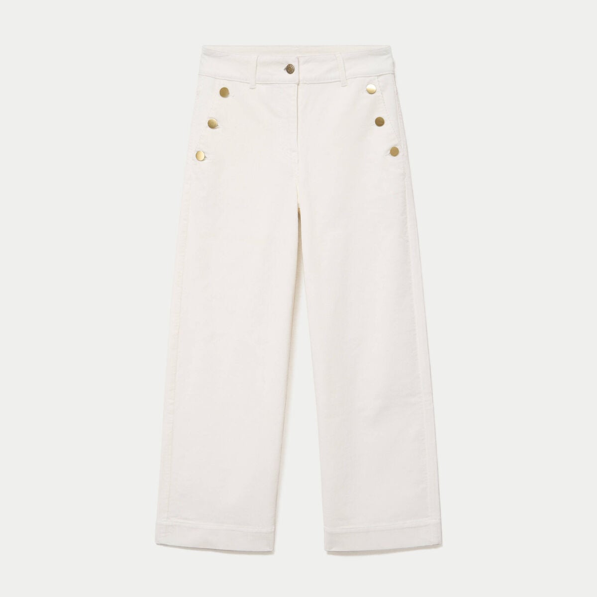Pantalon bootcut taille haute velours ecru femme