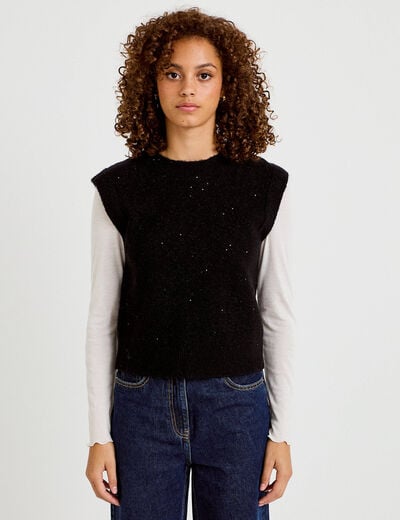 D&eacute;bardeur col rond avec sequin noir femme