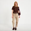 T-shirt manches courtes aspect dentelle marron fonc&eacute; femme