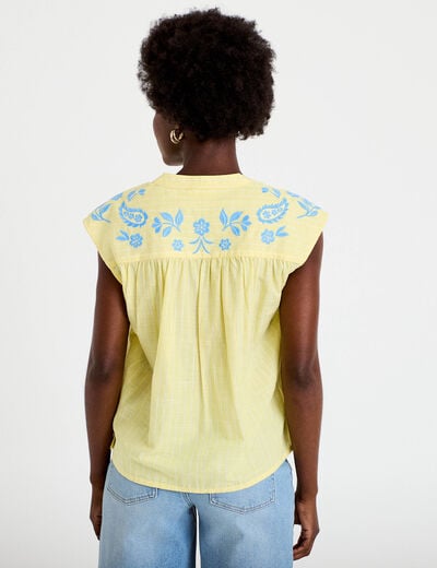 Blouse droite sans manches col v jaune pastel femme