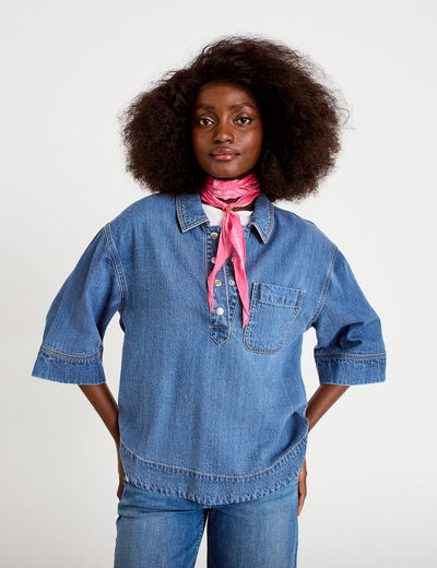 Vareuse jean col classique manches 3/4 denim double stone femme