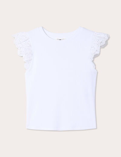 Débardeur volants brodés blanc femme