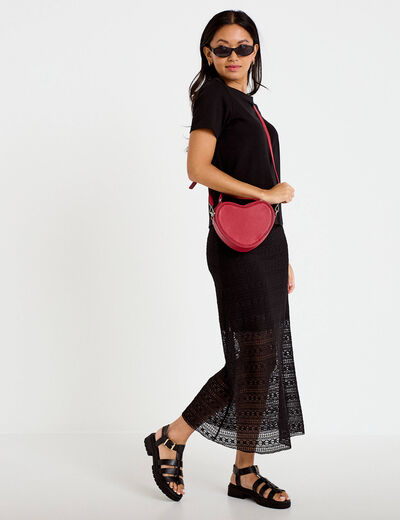 Jupe longue droite en dentelle noir femme