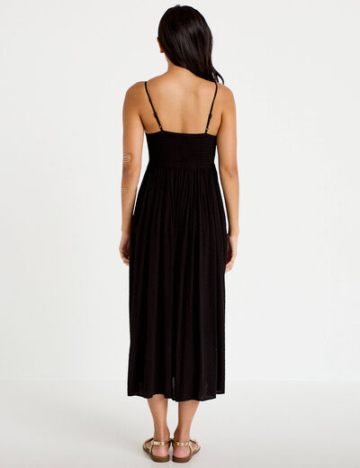 Robe longue bi-mati&egrave;re col v noir femme