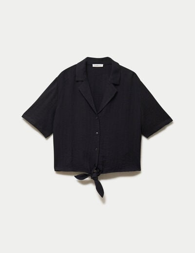 Chemise droite pliss&eacute;e manches courtes noir femme