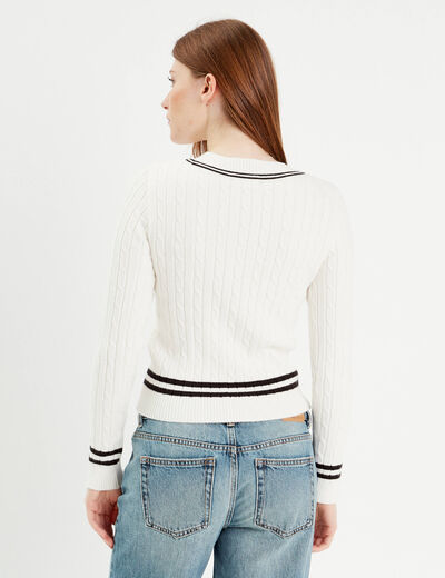 Pull manches longues torsades ecru femme