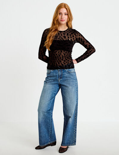 T-shirt ajust&eacute; manches longues noir femme