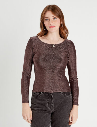 T-shirt fils métallisés rose vif femme