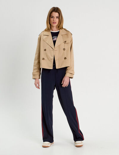 Trench court boutonné sable femme