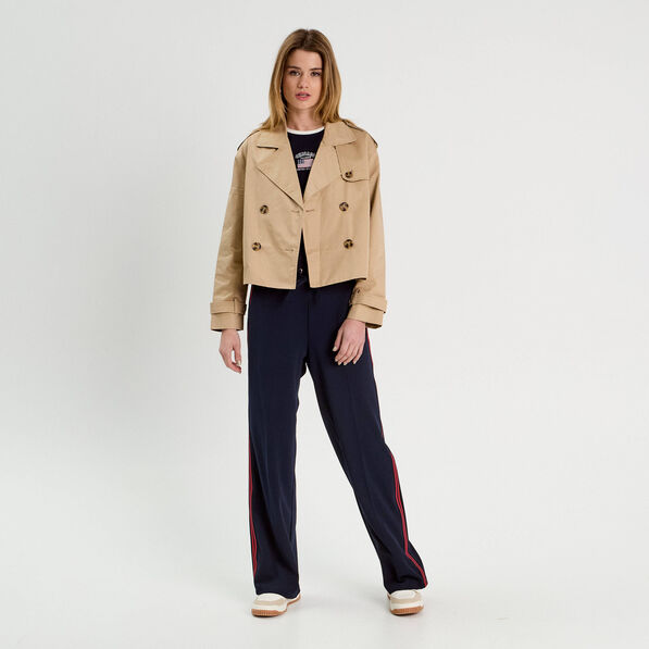 Trench court boutonné sable femme