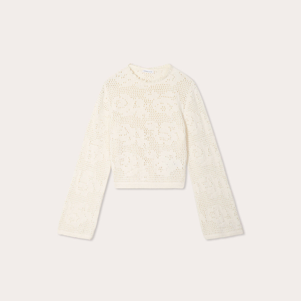 Pull ajouré manches longues ecru femme
