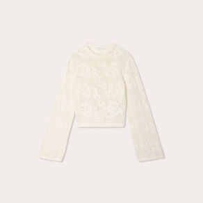Pull ajouré manches longues ecru femme