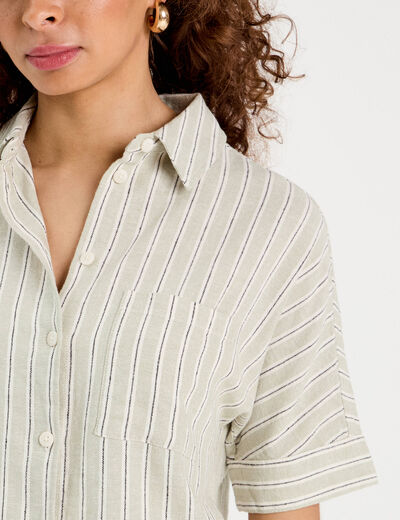 Chemise manches courtes contenant du lin vert femme