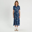 Robe chemise longue ceinturée bleu marine femme