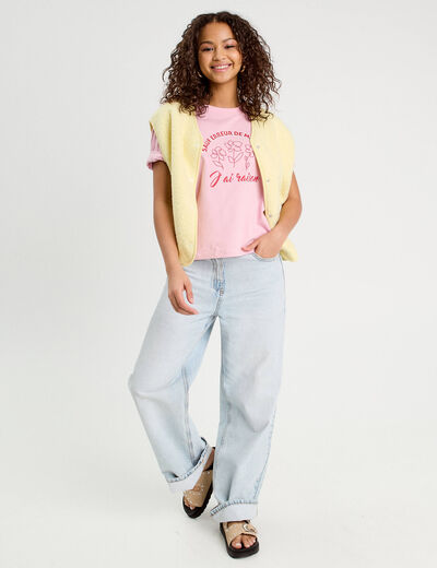 T-shirt manches courtes rose poudrée femme