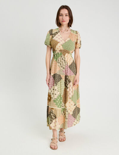 Robe longue évasée beige femme