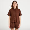 Chemise droite courte col classique marron femme