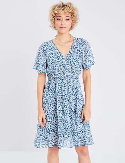 Robe évasée manches courtes bleu marine femme