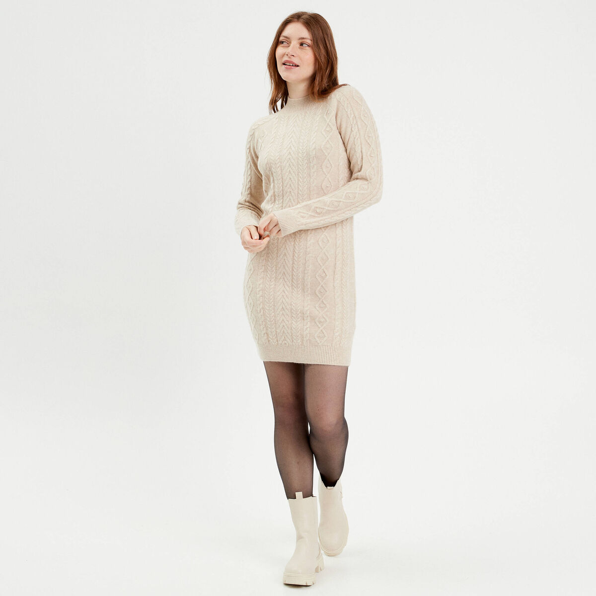 Robe pull ajustée torsades sable femme